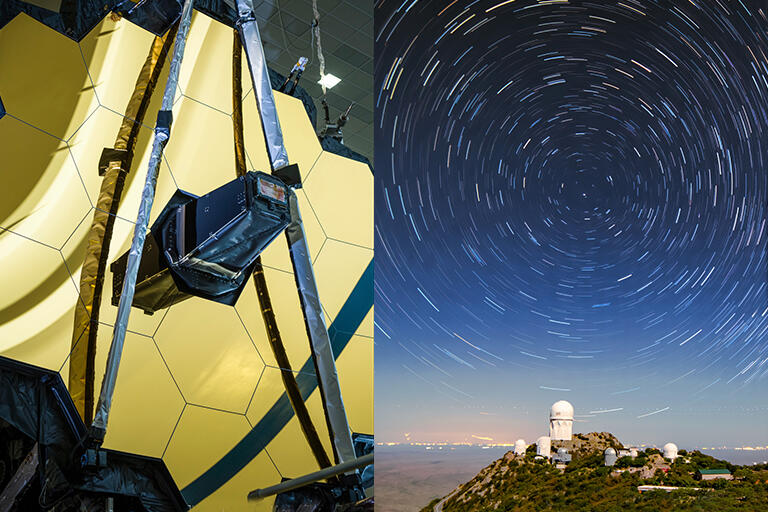 Webb telescope and stars seen as earth rotates